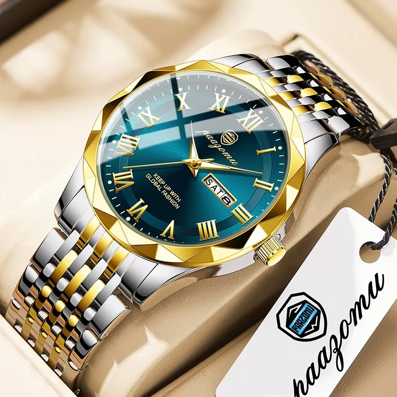 

Мужские кварцевые наручные часы PAAZOMU из нержавеющей стали, водонепроницаемые, люксовые, модные, светящиеся, с календарем, подарки 2026