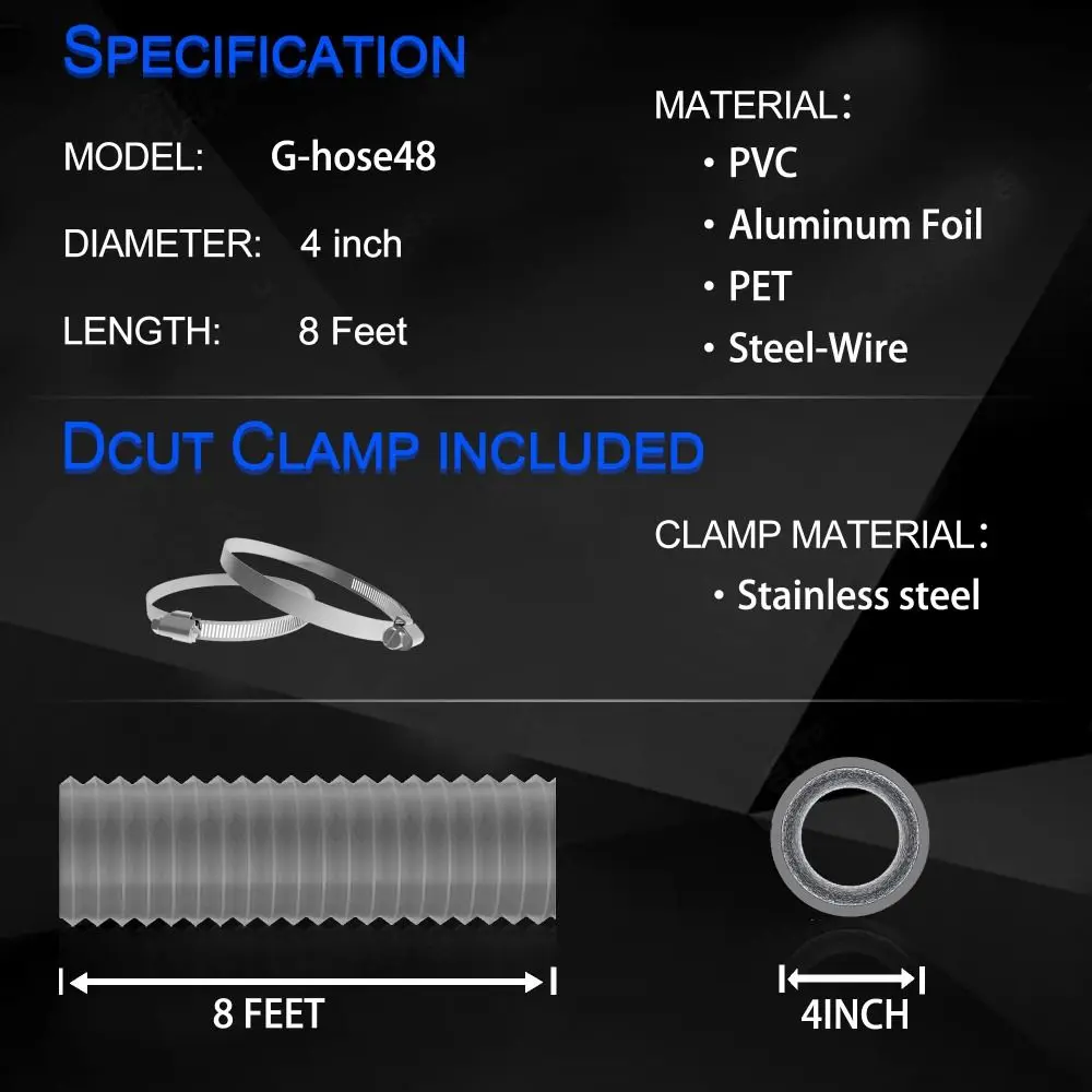 4 inch Dryer Vent Hose with 2 Stainless Steel Clamp Aluminum Foil Air Ducting 6 Layer Protection Flexible Exhaust Pipe