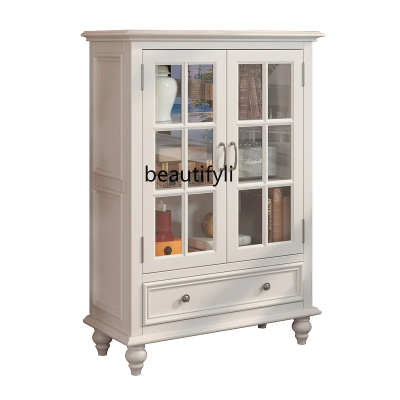 

American-Style Solid Wood Wine Cabinet Modern Minimalist Locker Small Apartment Light Luxury White Wax Wood Home TV Cabinet