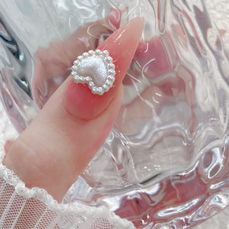 100 pçs misturado pérola coração decorações da arte do prego branco meio fundo plano vintage barroco coração pérola decorações caso do telefone brincos