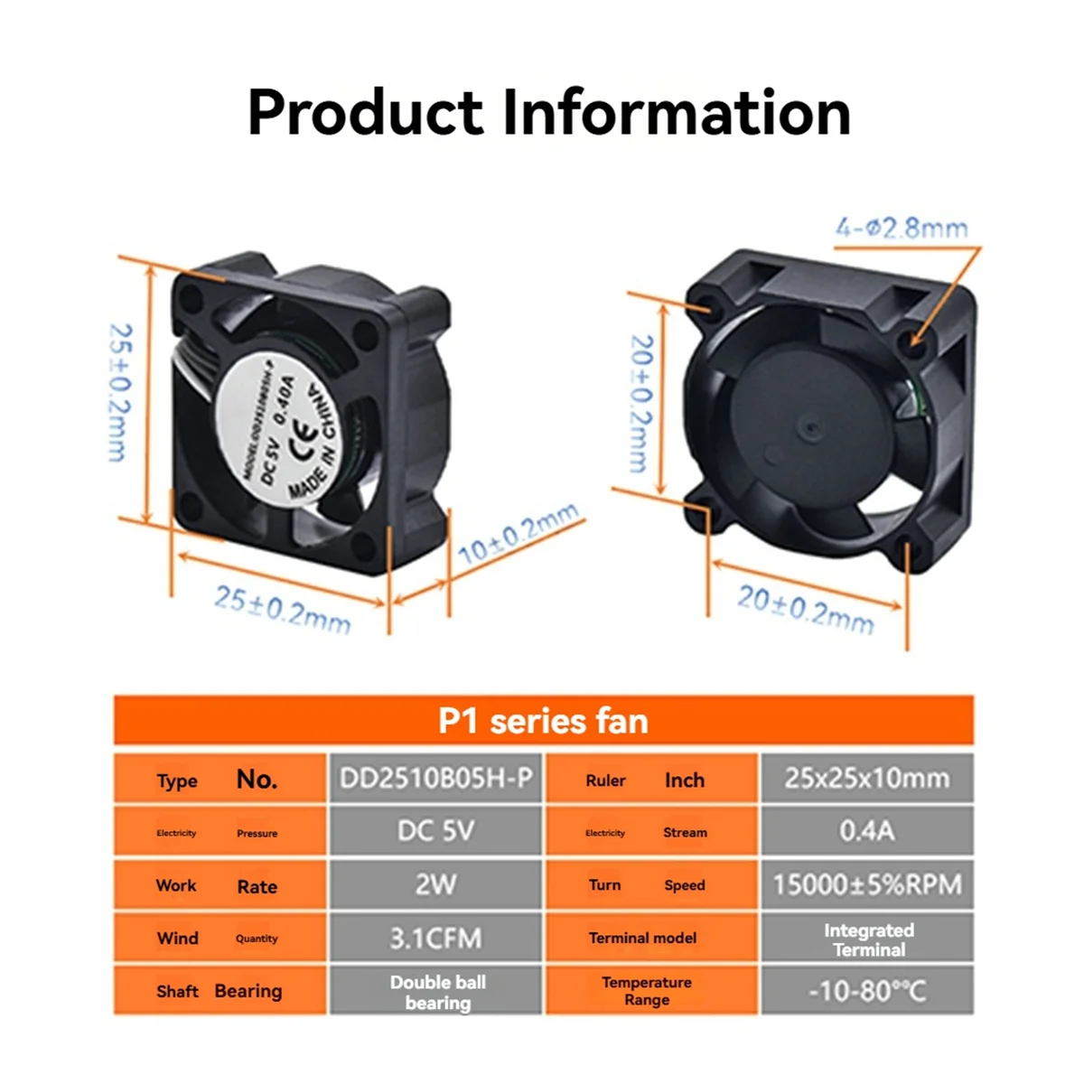 

#493W 3D Printer Hotend Cooling Fan Mini Cooling Fan PWM Temperature Control for Bambu Lab P1S P1P (ABS)