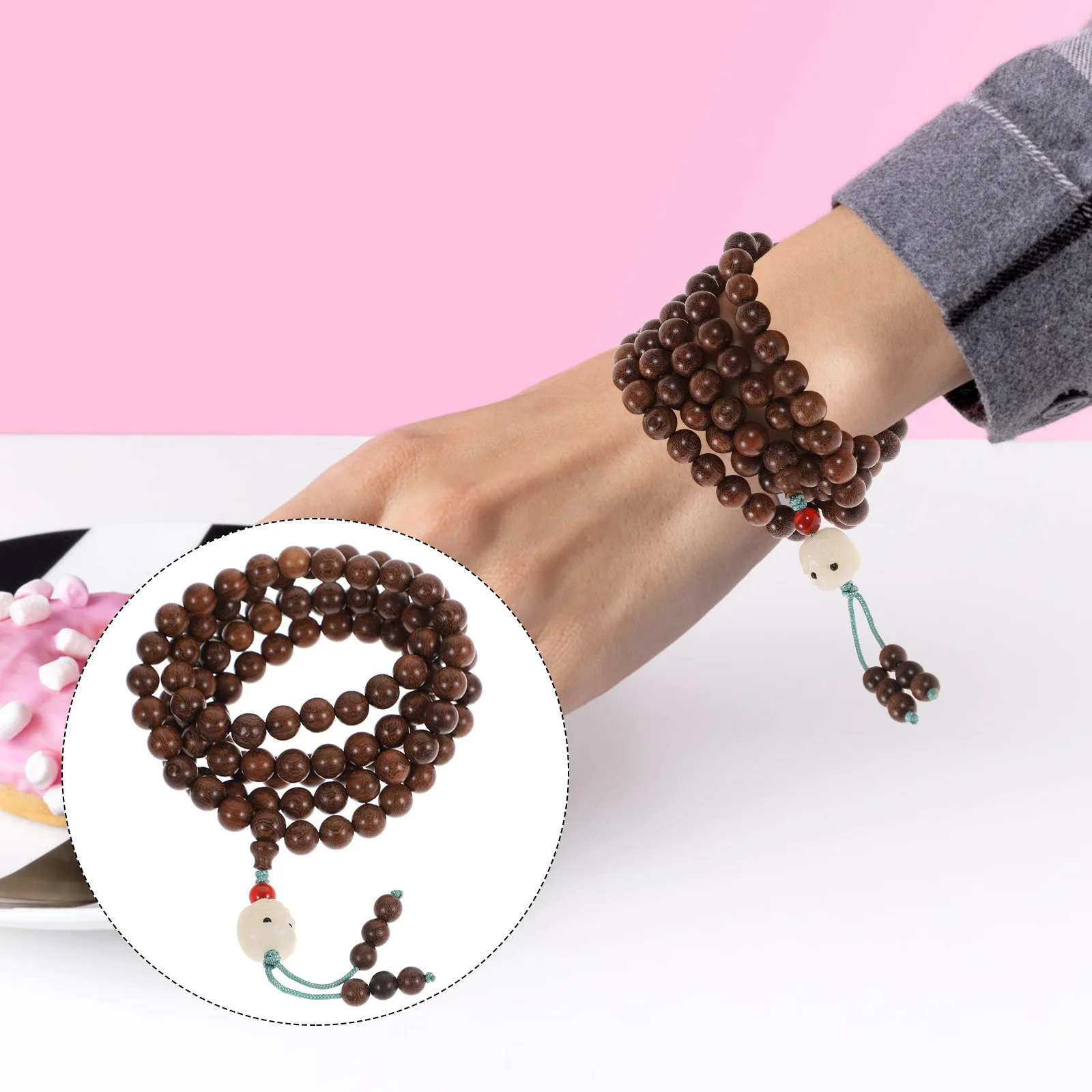 

1pc Buddhist Prayer Handmade Wood Beads Bracelet Vintage Style Meditation Jewelry Retro Accessories Wood Beads Necklace
