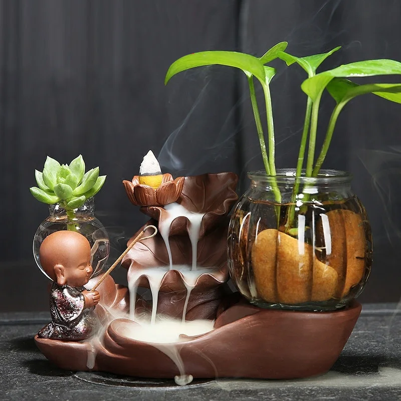 

Фигурки, курильница с затягивающимся дымом, подставка с обратным потоком, статуя Будды, курильница для благовоний, керамические каскады, домашний декор