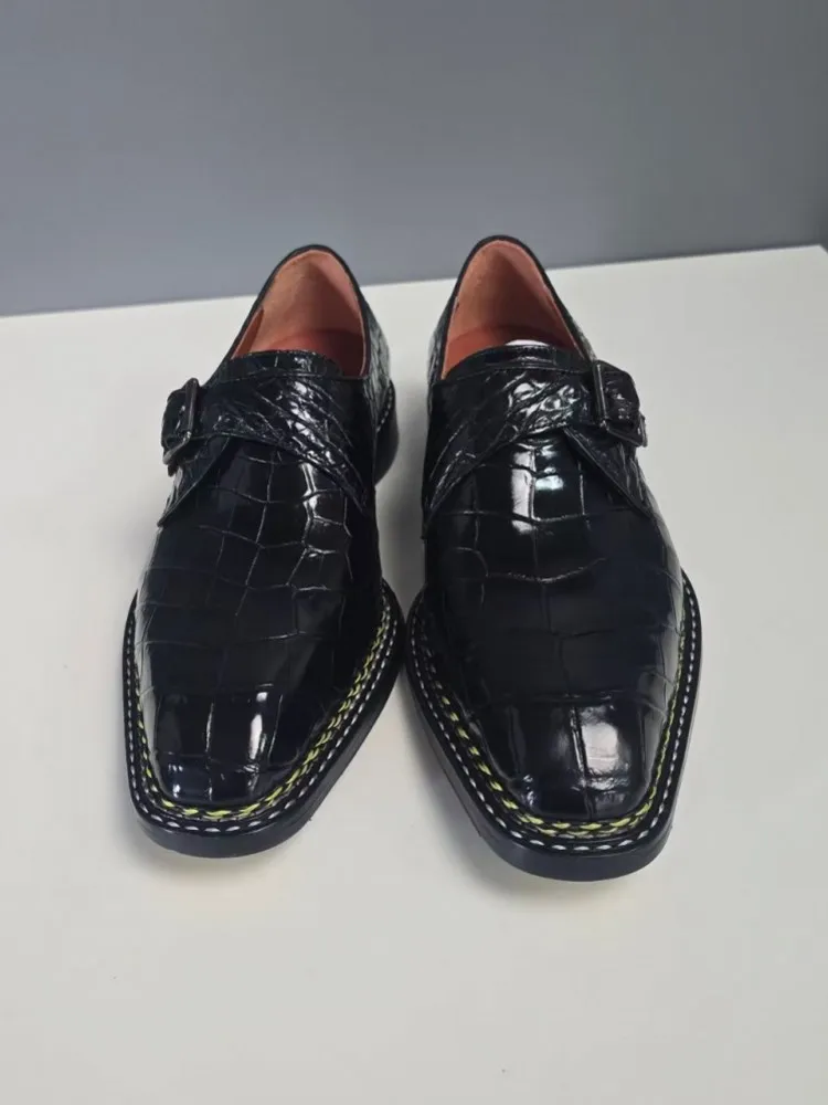 New Male Business Luxury Work Round Toe Real Crocodile Leather Formal Shoes Low Cut Genuine Leather Antiskid PlatformDress Shoes