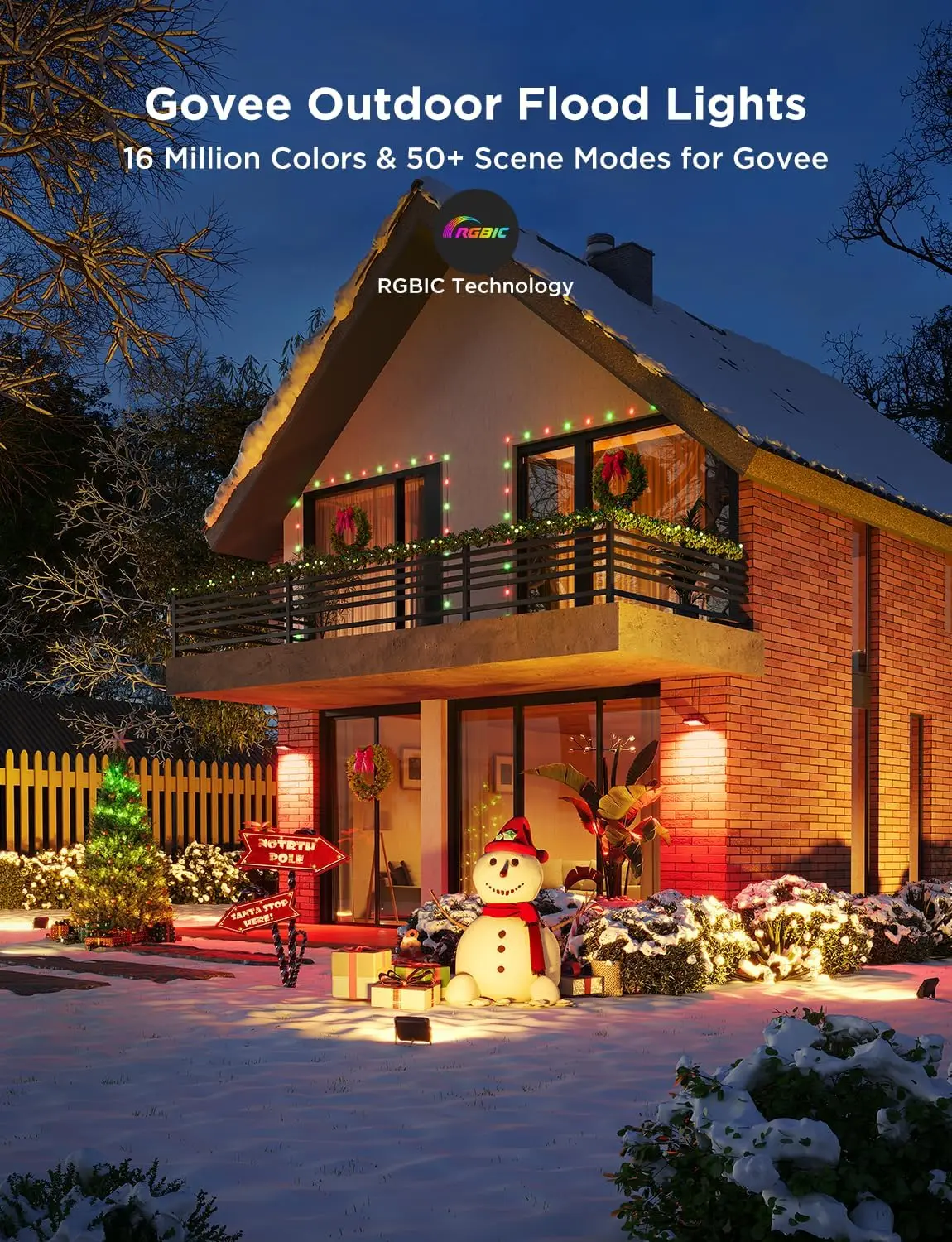 Outdoor RGBIC Flood Lights, 50+ Scene Modes, IP66 Waterproof, App & Voice Control, Warm to Cold White, 4-Pack for Garden Decor