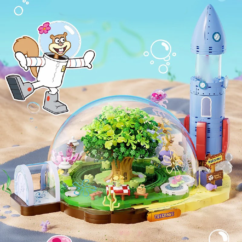 Sandy Cheeks Treedome Raketenpark Modulare Gebäude Klemmbausteine Set SpongeBob Schwammkopf Unterwasser Szene Bausteine Modellbausatz DIY Montage mit 3 Figuren Spielzeug für Erwachsene Ideales