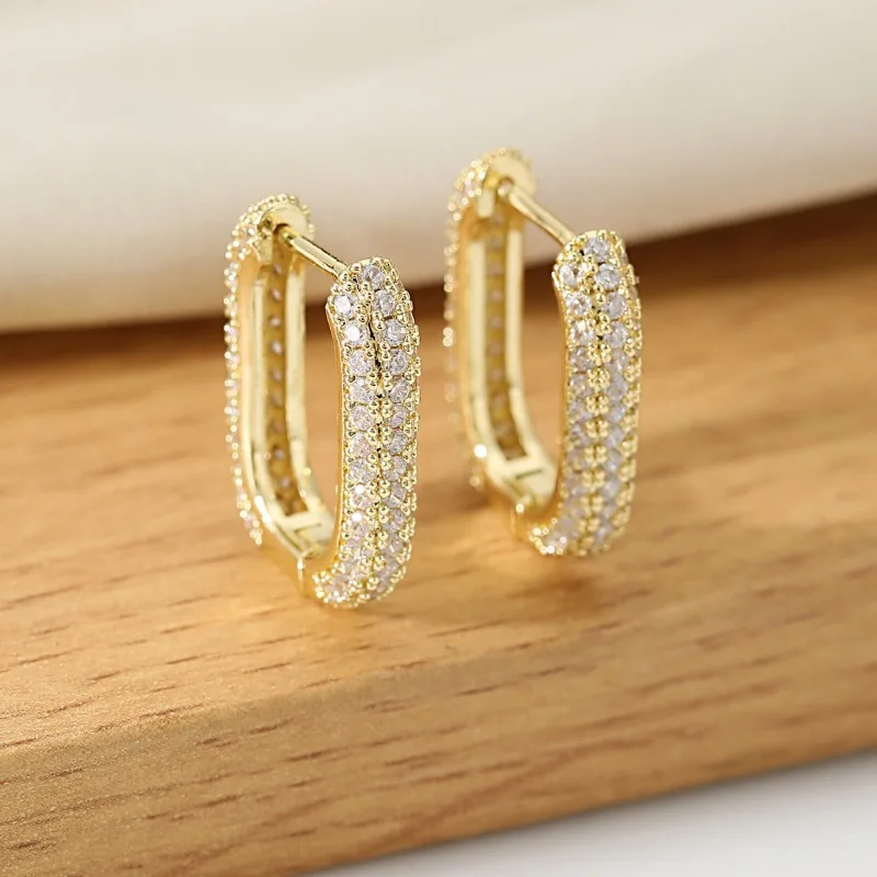 Square Circle Hoop Earrings for Women Luxury Stainless Steel Earrings Rending Gold Color Rainbow Rectangle Hoop Earring Jewelry