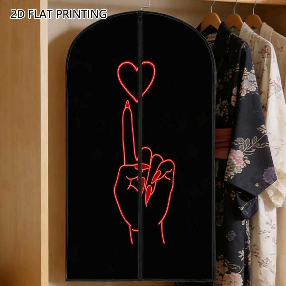 1pc Neon Heart Hand Compressed Dust Cover Clothes Compression Hanging Storage Bag Household Wardrobe Organizer