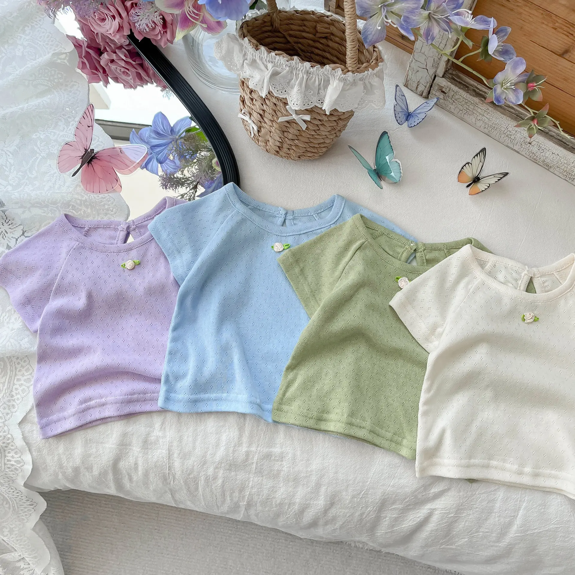 Baby Clothing Girls Short-sleeved T-shirt Summer 2024 New Fashionable Korean Style Thin Solid Color Comfortable Top T Shirt