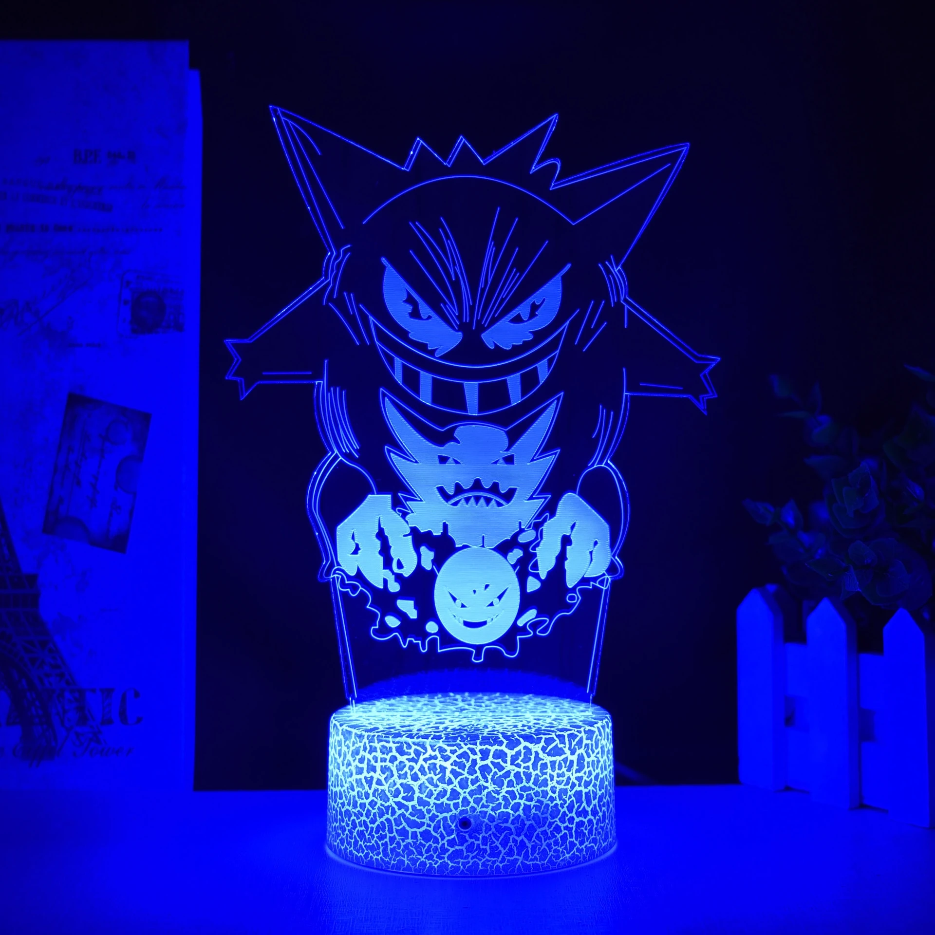 Pokemon Gengar Haunter Gastly 3D Lamp Anime LED Night Light USB Color Changing Luminaria Illusion Sleeping Table Lamps Kids Gift