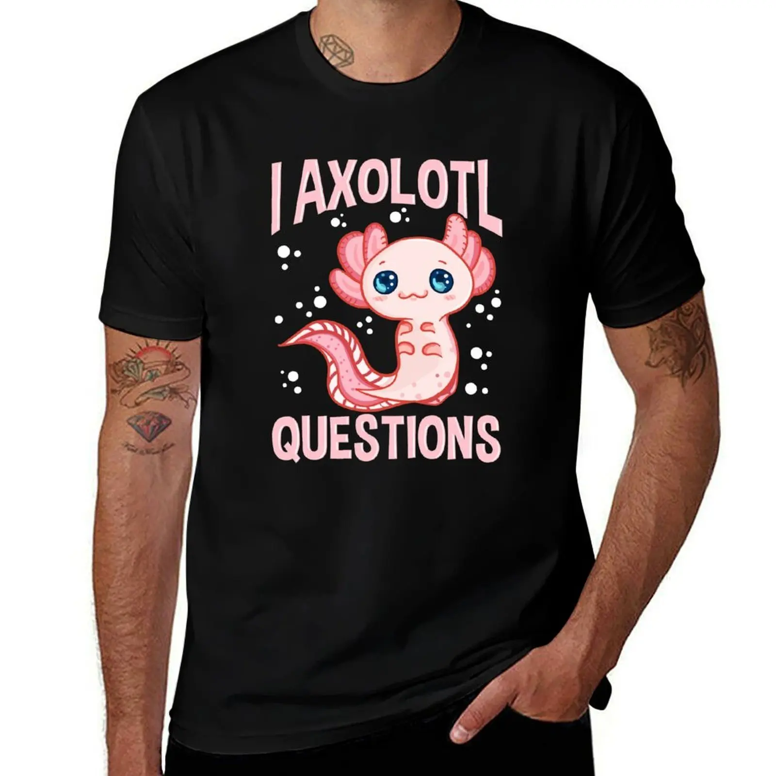 Cute & Funny I Axolotl Questions Walking Fish Pun T-Shirt Big Size Loose Fit Tee Shirt T-Shirt