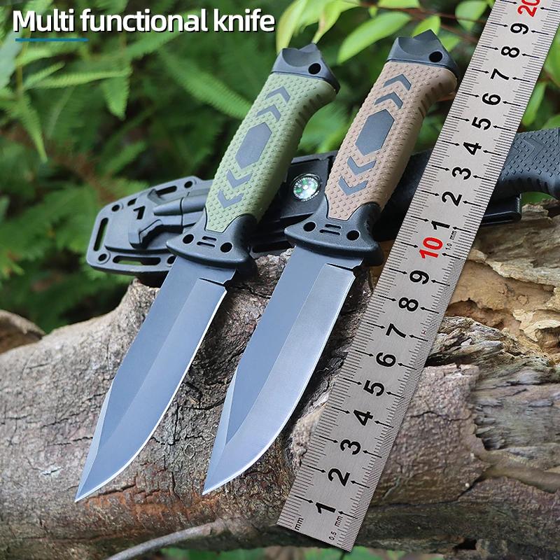 New fixed knife camping straight knife multifunctional portable sharp rubber handle practical tactical knife rescue combat