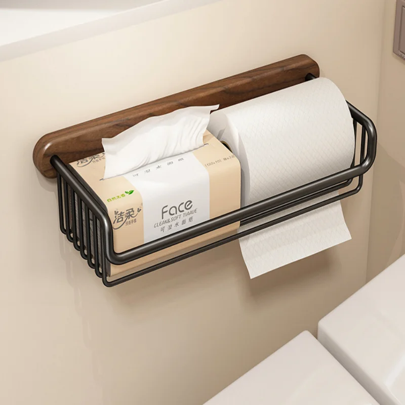 

Алюминиевый стеллаж для хранения в ванной комнате из орехового дерева, черная полка для ванной комнаты, настенный держатель для черной бумаги