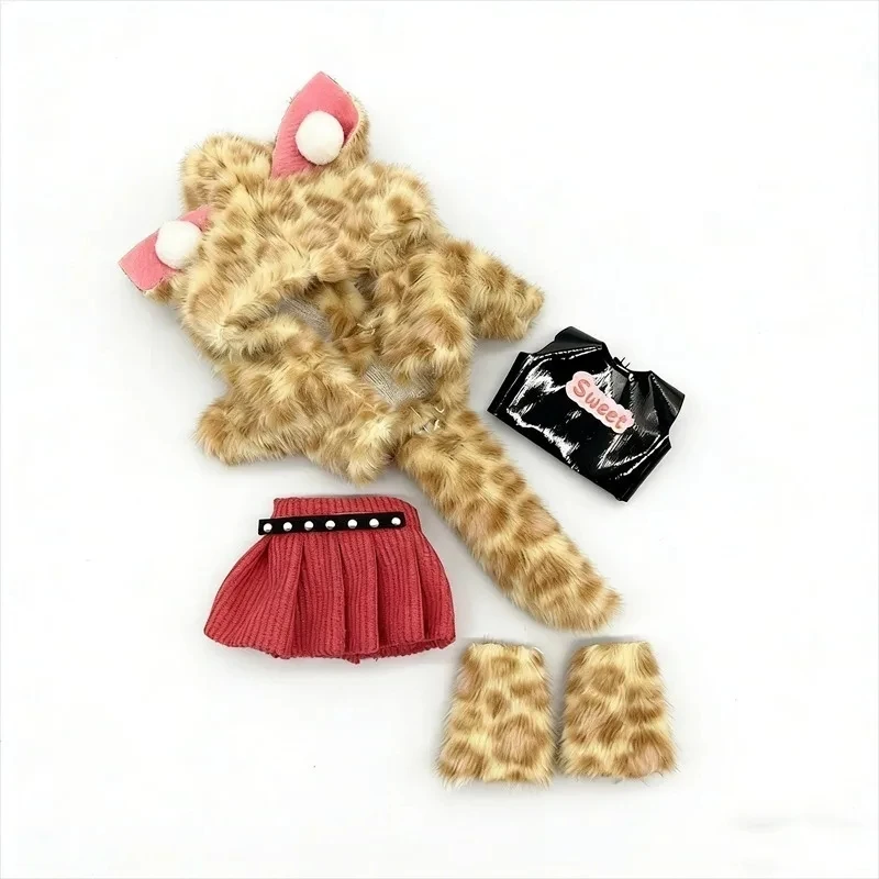 Cute Animal Dog Plaid Skirt Set Clothes For 16 17cm OB11 Doll 1/8 BJD Doll Summer Colorfor Dress Casual Daily Wear Ropa Clothing