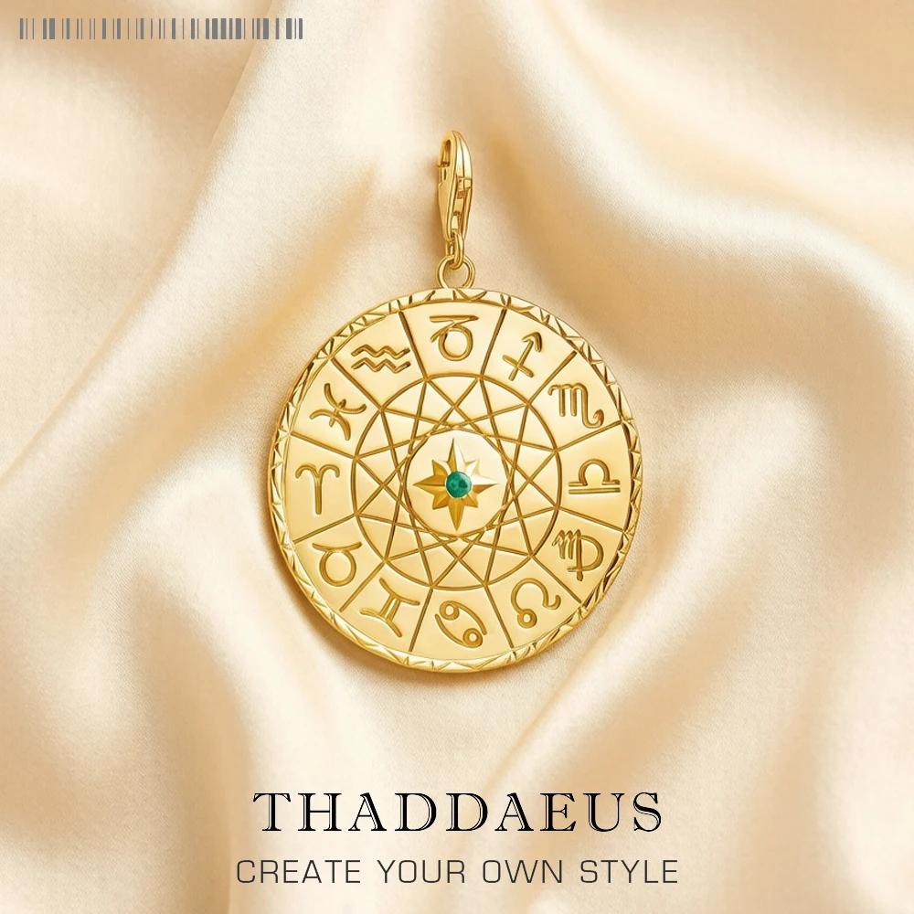 Star Sign Coin Gold Charm Pendant Europe Style Zodiac Gift Pure Sterling Silver 925