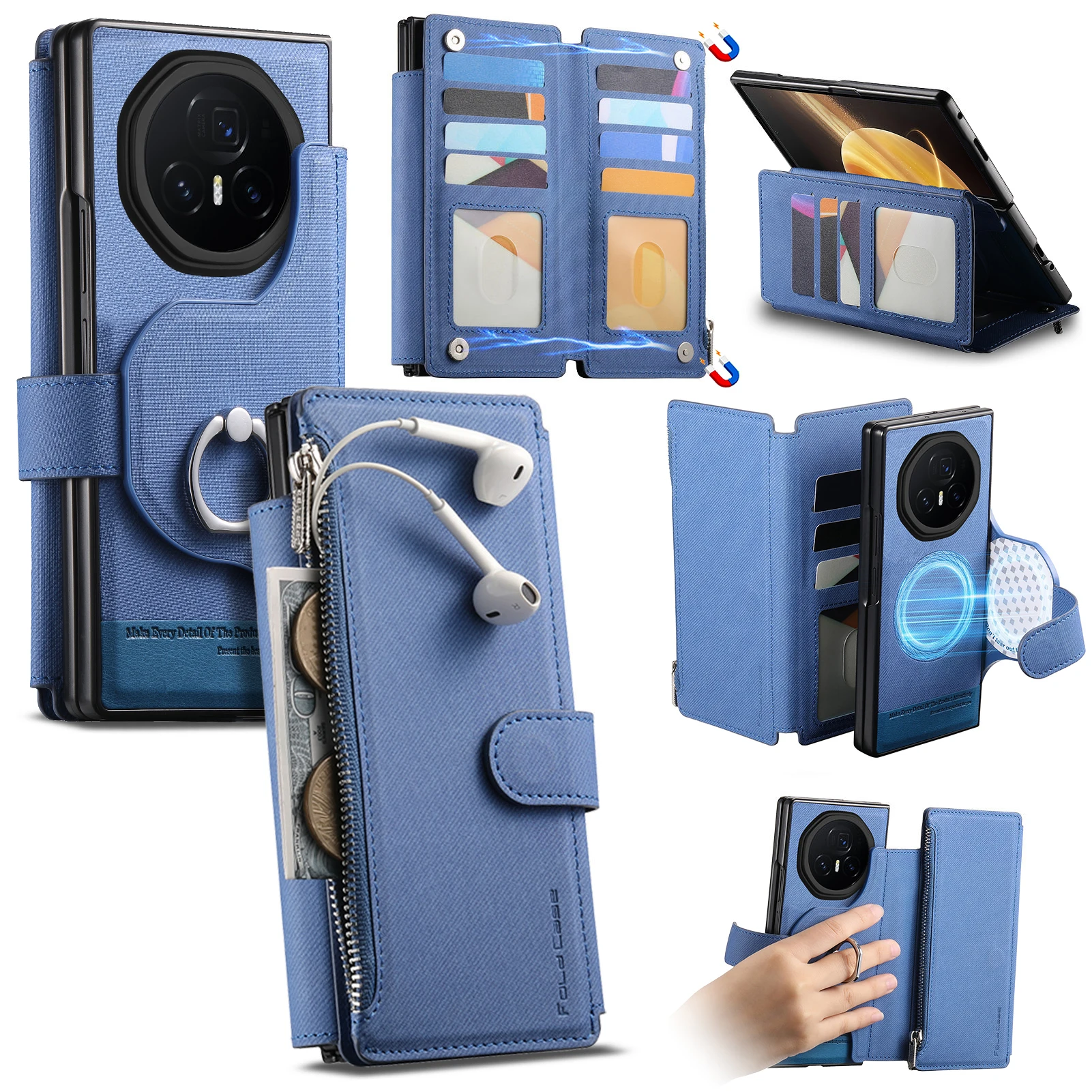 Etui na Honor Magic V3 5G 2 w 1 Magnetyczne Skórzane Bezprzewodowe Ładowanie Karty Kredytowe Uchwyt Pierścień Portfel Składane Odporne na Wstrząsy — zdjęcie produktu 5