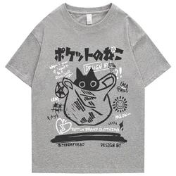 Hip Hop T-Shirt Men Streetwear Japanese Kanji Funny Cat Printed T Shirt 2023 Men Harajuku Cotton Casual Short Sleeve Tshirt Tops