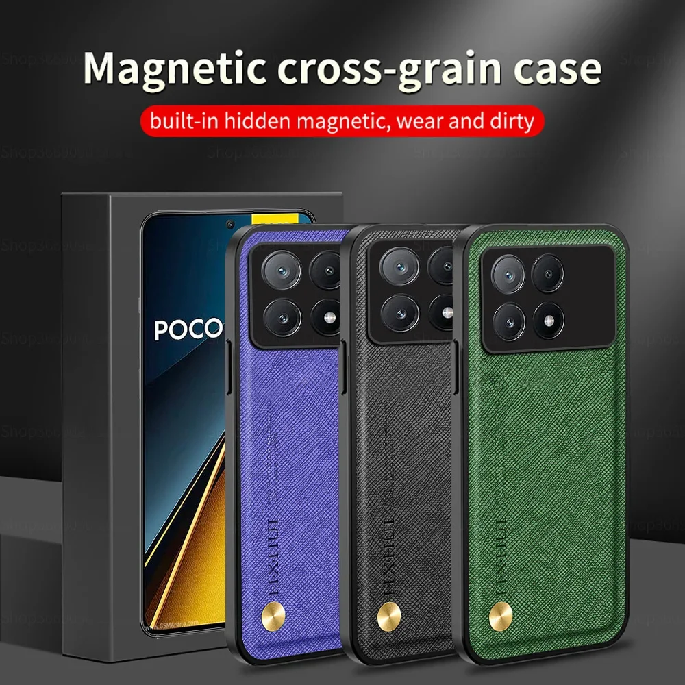 Leather Texture Phone Cover For Xiaomi Poco X6 Pro 5G TPU Frame Camera Shockpoof Protection Funda Case Poko X6 PocoX6 6 Pro 6Pro