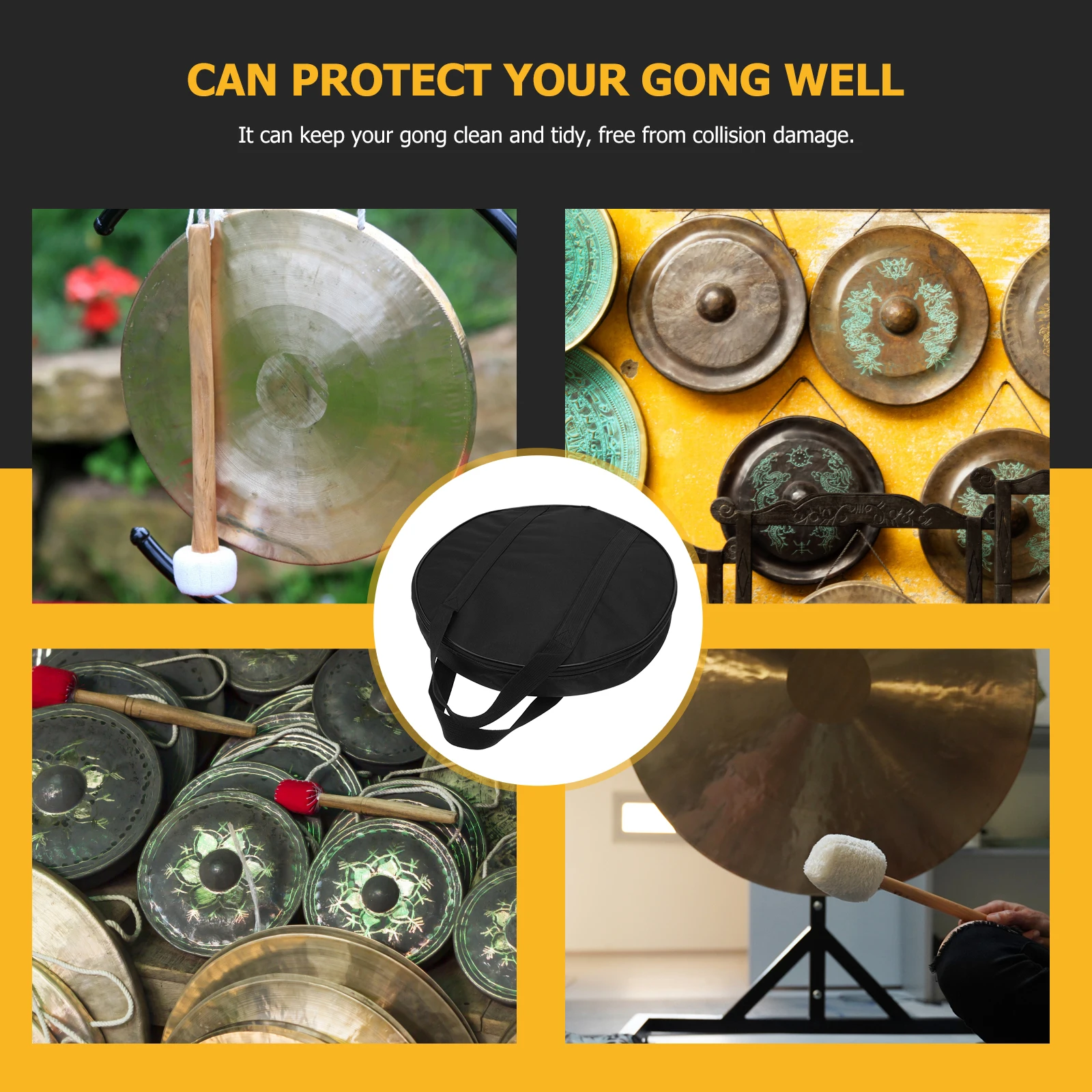 

1Pcs Gong Bag Oxford Cloth Thickened Portable Protective Case Black Shockproof Waterproof Carrying Handle Long-Lasting