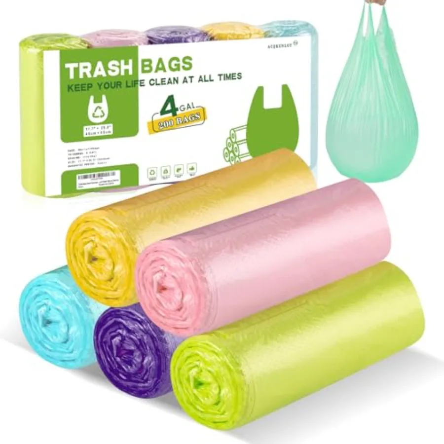 

Trash-Bags Kitchen-Bathroom lon Small-Garbage Bag - Unscented Multiple Colors With Handle 200 Count Plastic Car Recycling Can L