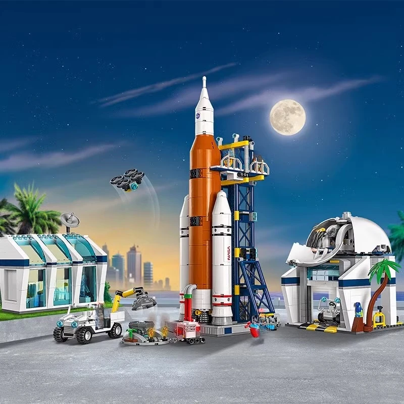 

Городская серия, ракетный центр, строительные блоки, космическая база, запускная башня, астронавт, кирпичи, игрушки для мальчиков, подарки