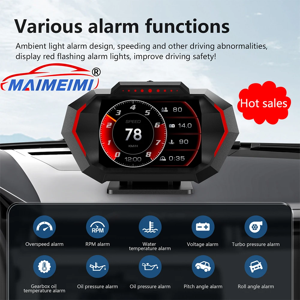 P24 Head Up Display Dual System Digtial Water Oil Temp Turbo Press lnclinometer HUD OBD2 Car Accessory On-board Computer Car