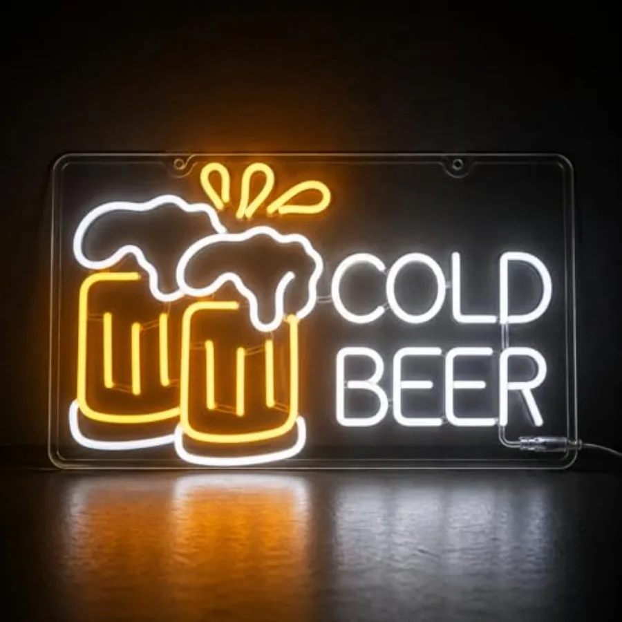 Cold Beer Neon Sign for Business and Home Bar - Durable Flexible PET LED Light for Pub, Man Cave, Garage - Unique Gift for Men,