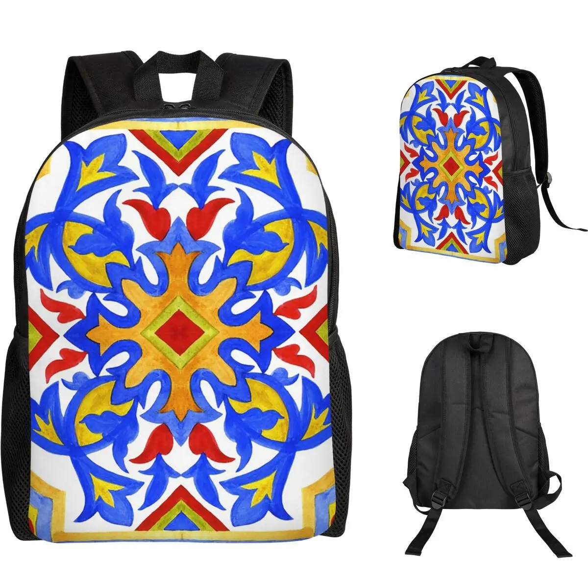 Portuguese Azulejo Tiles Student Backpack School Bag Hiking Travel Daypack for Men Women Fashion Bookbag Shoulder Bags