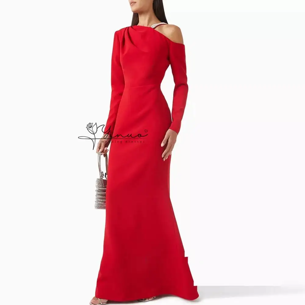 Gaun Prom Kustom 2025 Gaun Pesta Pernikahan Panjang فساتين سهرة dengan Lengan Panjang Formal Koktail yang Dihiasi Kristal