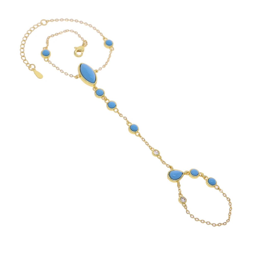 2026 New Sexy Women Y Lariat Necklace Gold Color Bling CZ Turquoise Paved Tear Drop CZ Geometric Colorful Bracelet Jewelry Set
