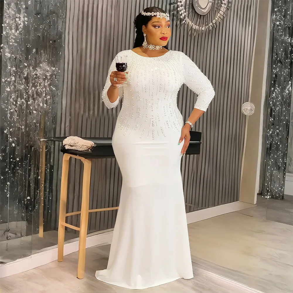 

African Plus Size Dresses for Women Fashion Diamonds Evening Wedding Party Dress Ankara Dashiki Africa Clothing Turkey Kaftan