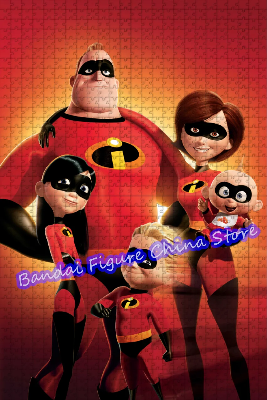 The Incredibles Disney Cartoon Print Puzzle 300/500/1000 Pieces Superman Family Anime Jigsaw Puzzle for Kids Education Toys