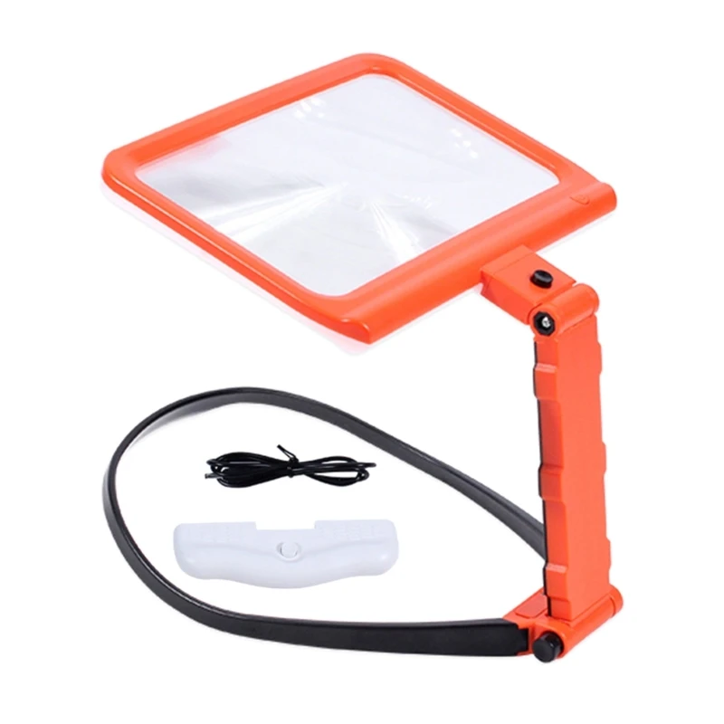 Glass with Light and Stand,Dimmable 48 LED Desktop Magnifier Large Foldable Handheld Glass