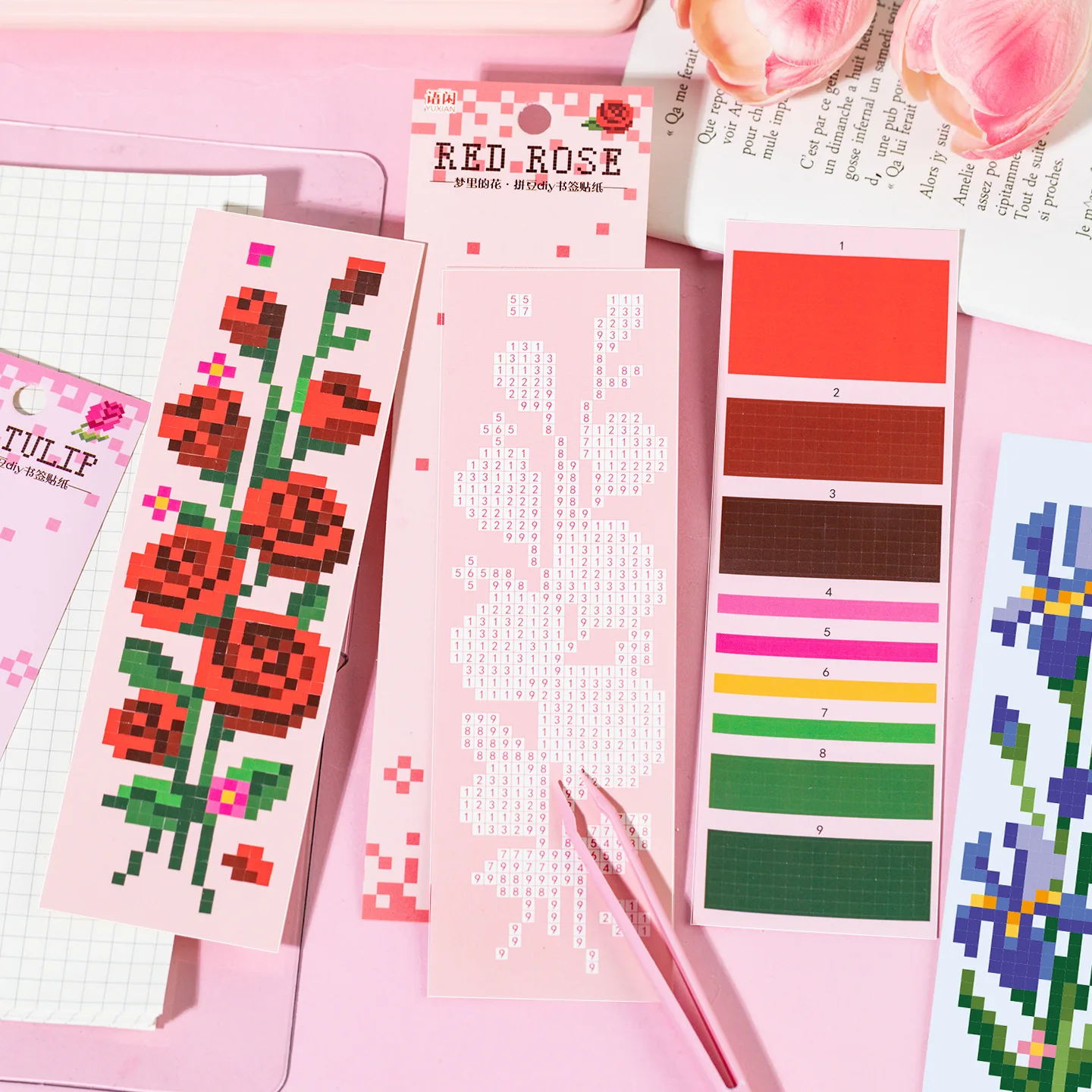 2 Pcs [Dream Flowers Series] Synthetic Paper Sunflowers Tulips Bookmarks Pixel Collage Decor Stationery Stickers