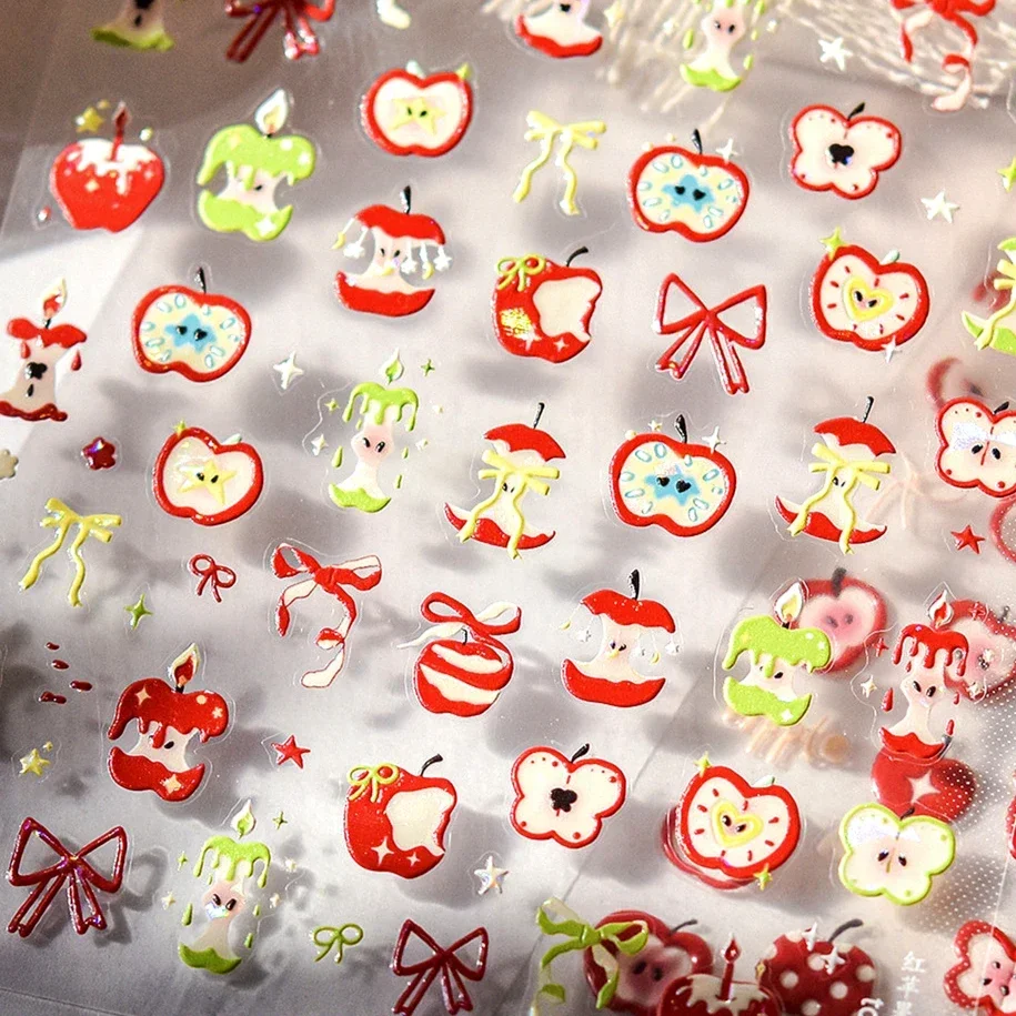 Rosso Verde Mela Ciliegia Bowknot Candela Stella Gelatina Pesca Frutta Cuore Fiore Pendenti e Ciondoli Unghie artistiche Decorazione Decalcomania per manicure
