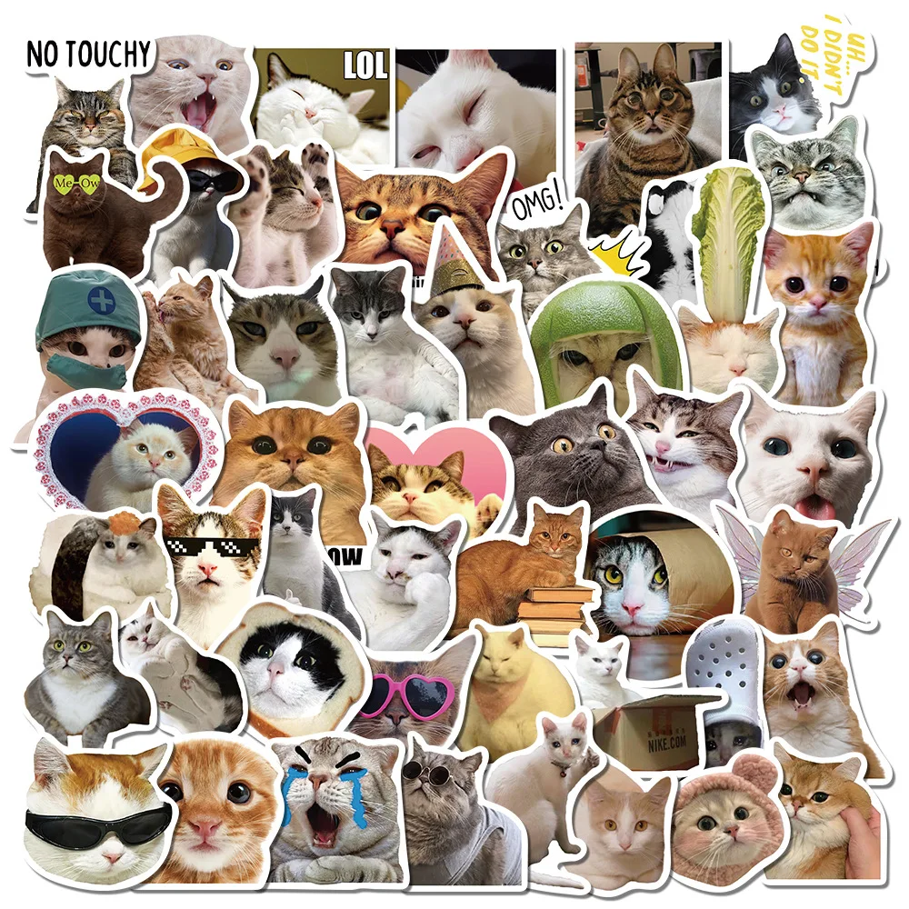 10/30/50Pcs Funny Cat Meme Waterproof Graffiti Sticker Aesthetic Decorative Luggage Laptop Phone Guitar Scrapbook Kids Stickers