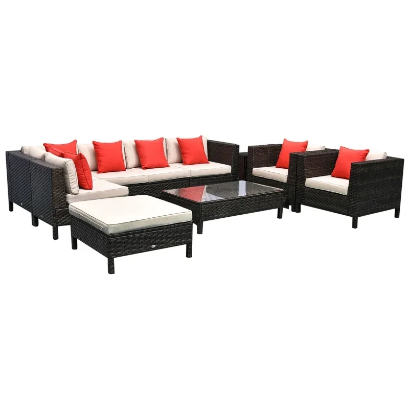 postmodern 9 Piece Rattan Wicker Outdoor Patio Furniture Sectional Sofa Set Easy to assemble For outdoor backyard gardens