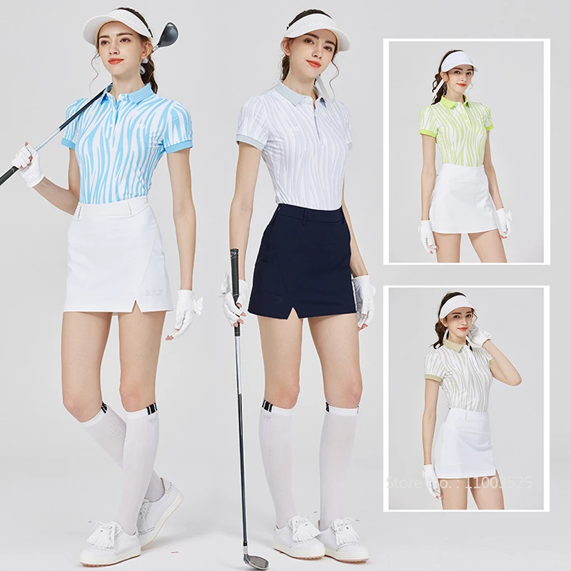 Blktee Women Short Sleeve Golf T-shirt Printed Quick-dry Polo Tops Lady Slim High-waisted Culottes Split Pencil Golf Skirt S-XXL