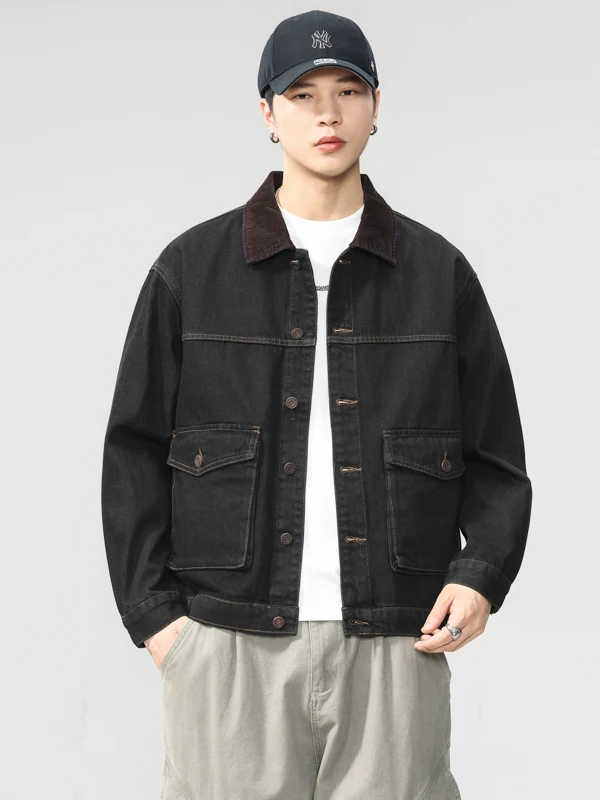 

Мужская свободная рабочая куртка в американском стиле из вельвета с воротником, тяжелая, в стиле ретро, модная, осенняя, хлопковая, с длинными рукавами