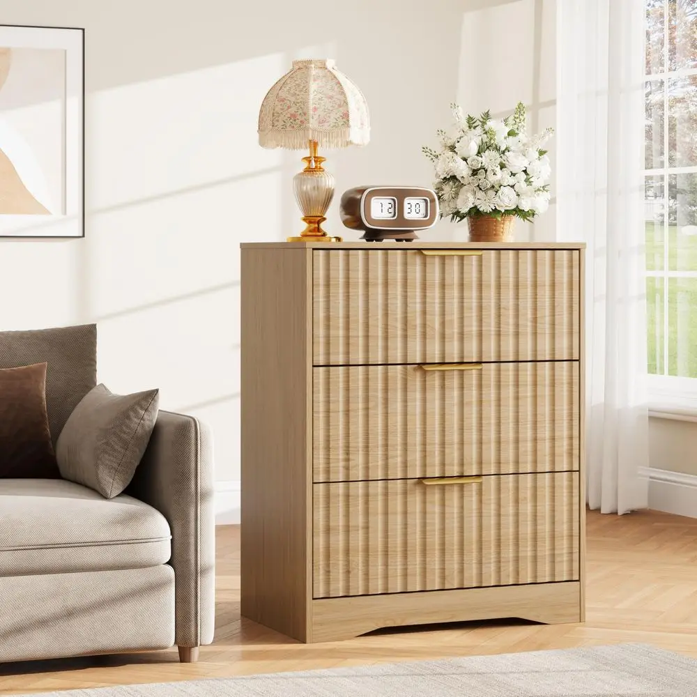 3 Drawer Dresser for Bedroom, 30 Tall Modern Wood Dressers Chest of Drawers with Metal Handle, Large Nightstand End Table for Li