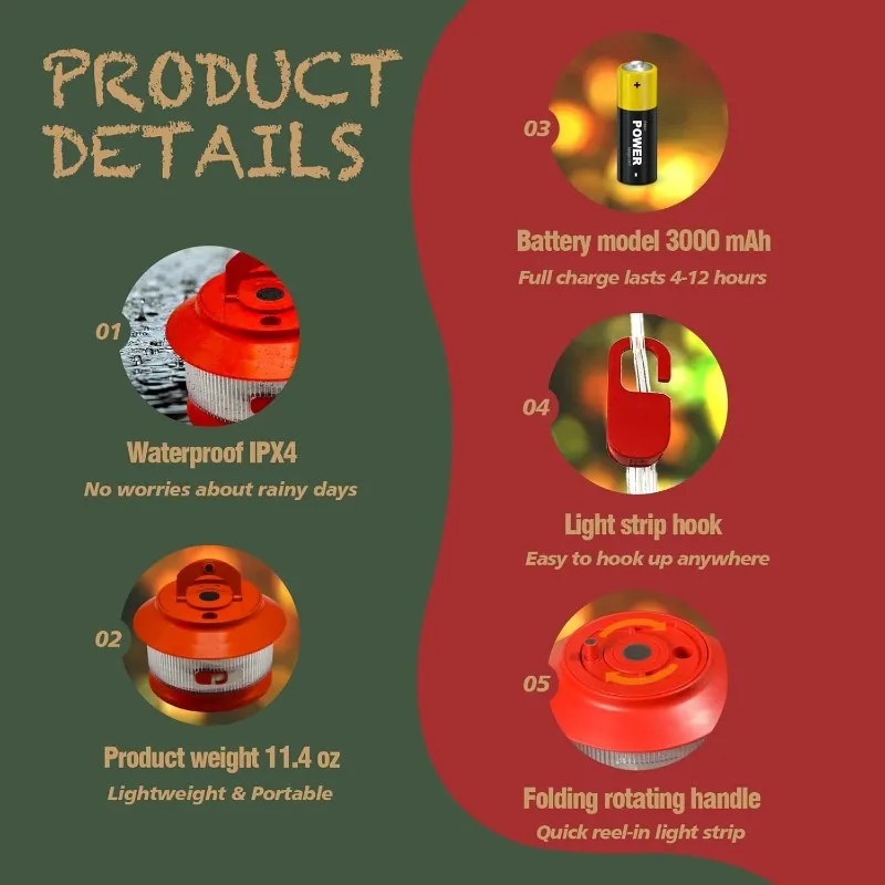 

Светодиодная лента AB11, 20 метров, перезаряжаемая, портативная, многоцветная, для кемпинга на открытом воздухе, для палаток и террас