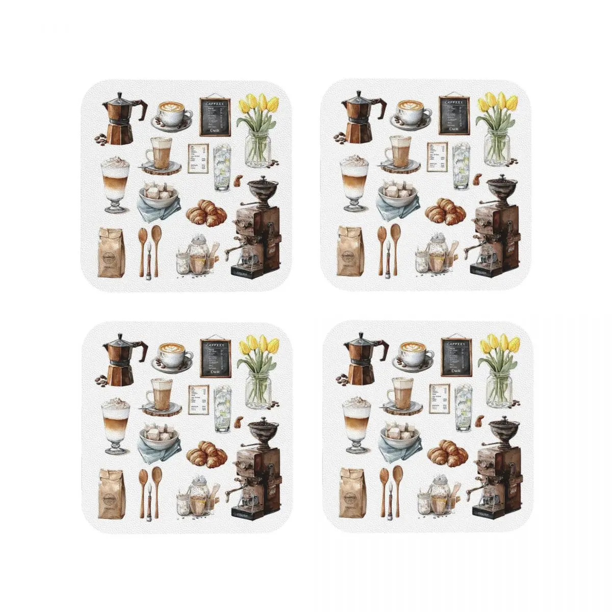 

Watercolor Coffee Lover Pattern Art Coasters Kitchen Placemats Insulation Cup Coffee Mats For Decor Home Tableware Pads Set of 4