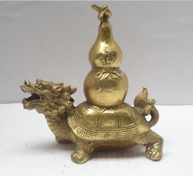 Dekorasi Natal untuk Rumah + Logam Kerajinan Kuningan Ukir Dragon Turtle Patung Feng Shui Labu Figurine