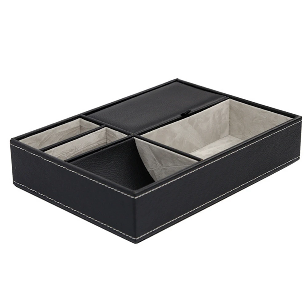 

Storage Box 5 Compartments 25.7X18.7X5.2Cm Black Mdf Pu Household Office Organizer For Gadgets Cosmetics Tools Medicines