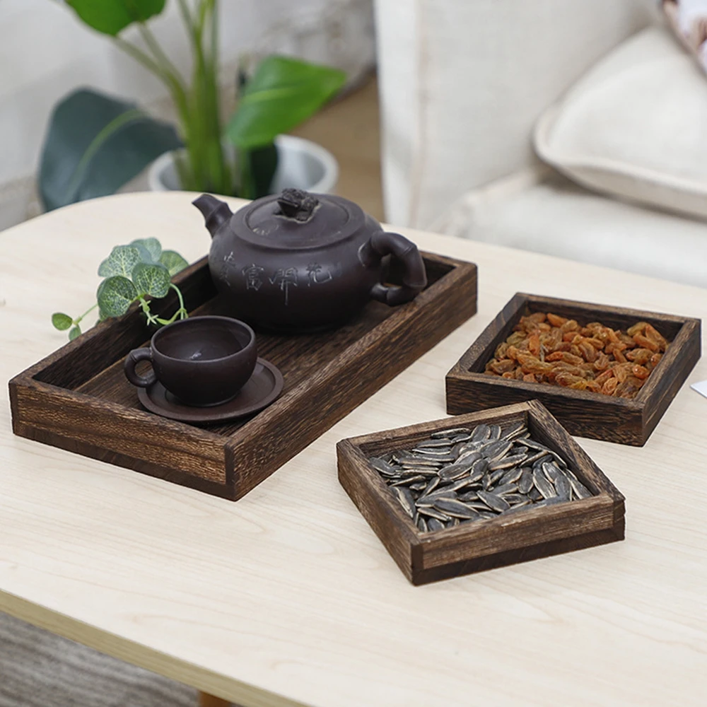 Wooden Rectangular Tray With Handles Serve For Coffee Tea Set Handmade Classic Wood Tray Home Restaurant Kitchen Supplies