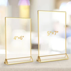 Transparent Acrylic Signage Display Stand Multipurpose Double-sided Gold Frame Wedding Number Plate Table Flyer Menu Card Rack