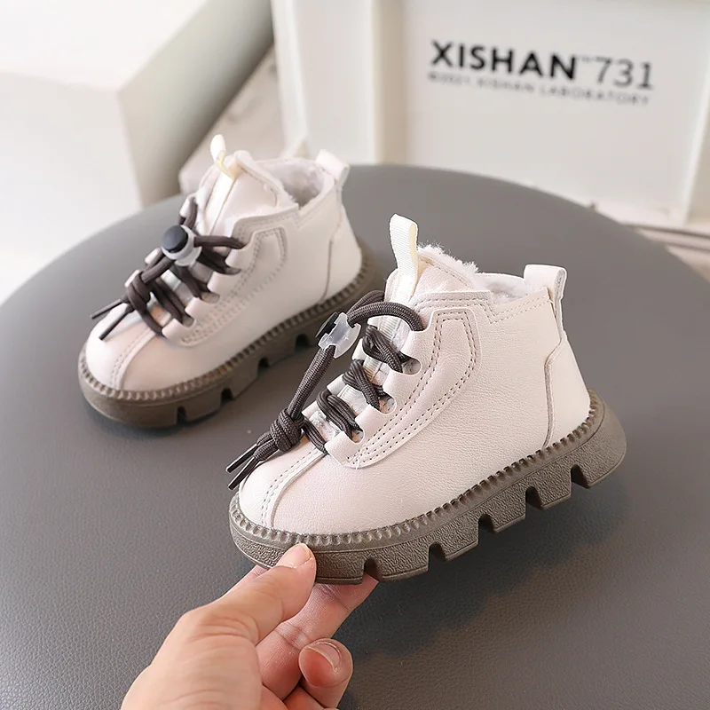 Children Ankle Boots for Boys Girls Fashion Warm Fur Kids Snow Boots Toddlers Casual Winter Shoes Little Boys Rubber Boots 21-30