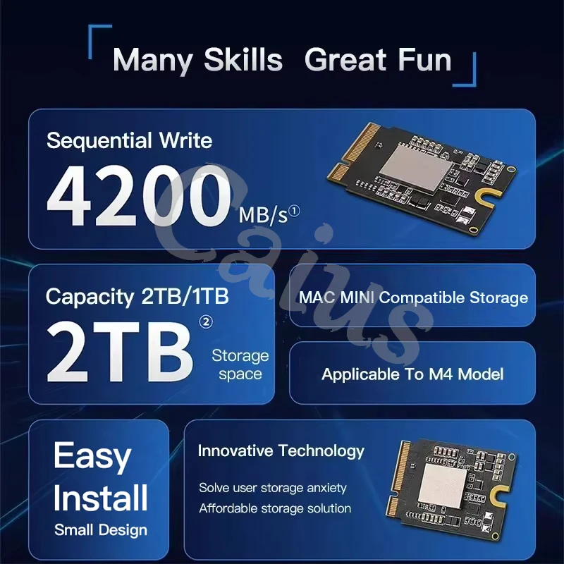 Жесткий диск емкостью 2 ТБ для комплекта SSD Mac Mini M4. Обновление памяти без сварки, непосредственно заменяет, идеальная совместимость для Mac Mini M4.