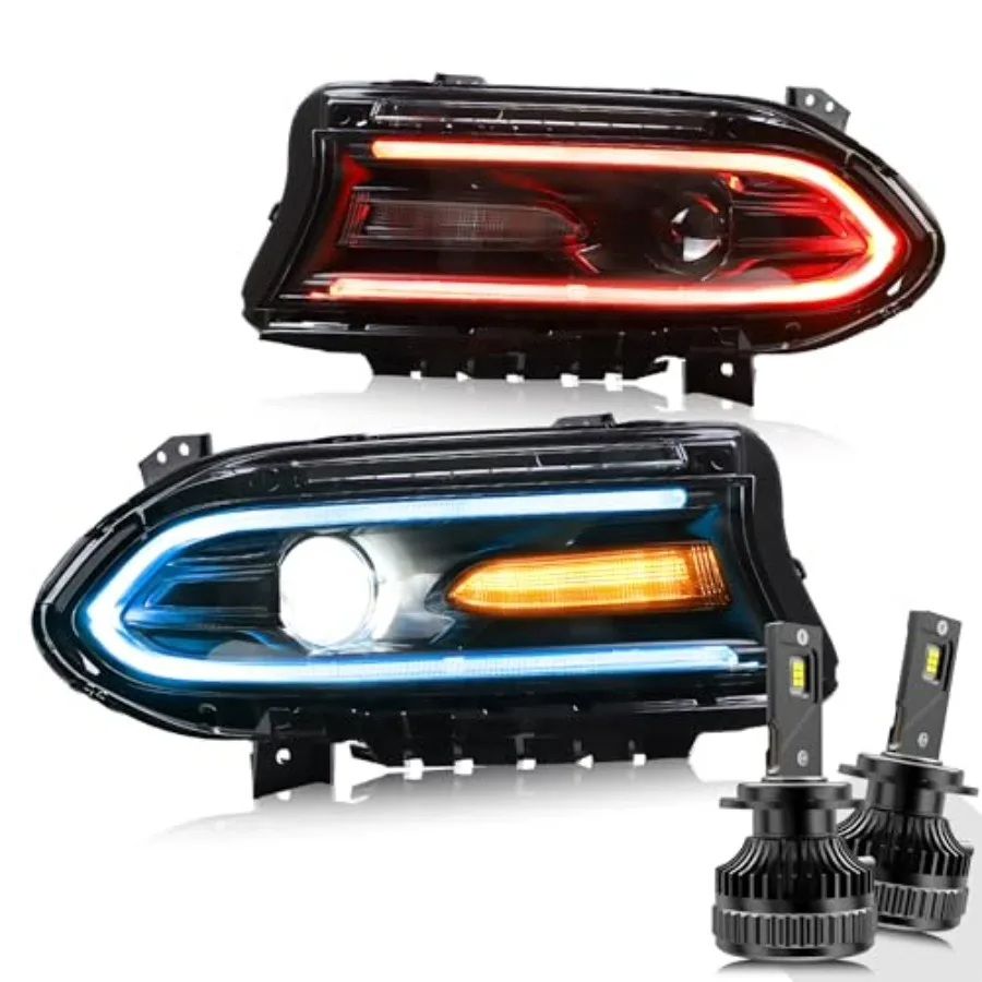 

VLAND Projector LED Headlights Assembly with 9005 LED Bulbs for Dodge Charger 2015-2024 Dual Beam Lens DRL Front Lamps Not Comp