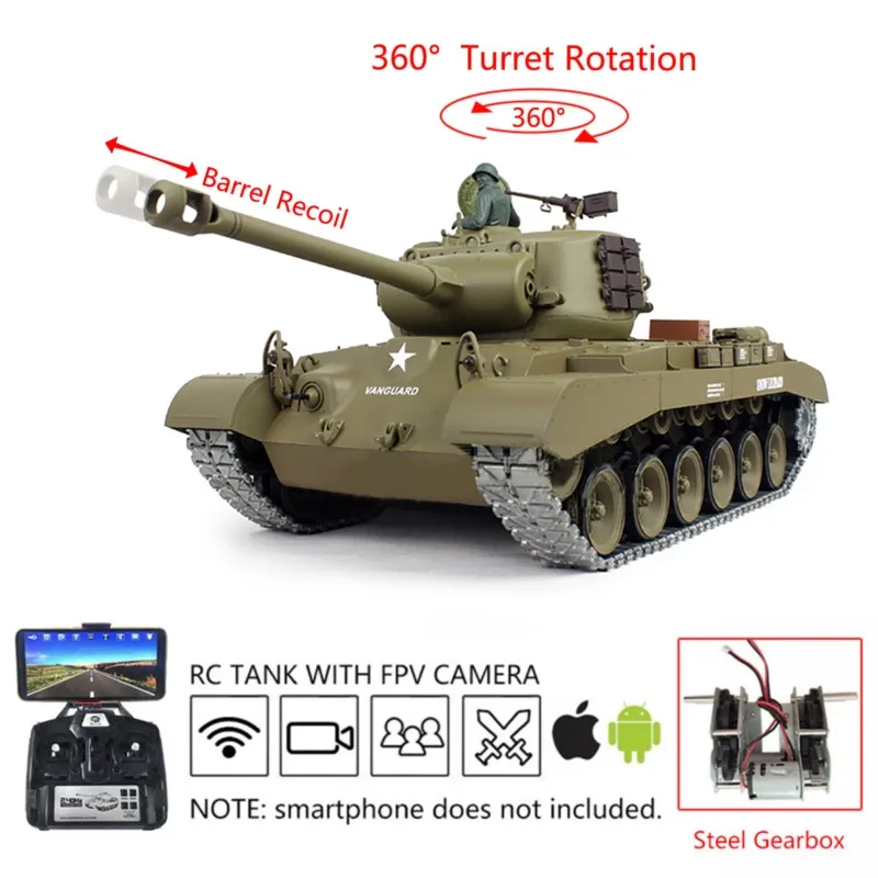 รถถังบังคับวิทยุ Heng Long FPV 1/16 7.0 M26 RTR รุ่น 3838 360 °   กระบอกเกียร์ปืนกลแบบย้อนกลับสำหรับรถถังบังคับวิทยุ รุ่น TH20327